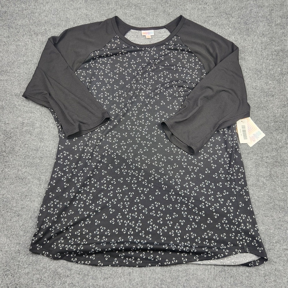 LuLaRoe Randy Baseball Tee 3XL Black White Geometric Print 3/4 Raglan Sleeve NWT